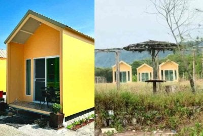 Gambar resort yang diiklankan dalam aplikasi (kiri) dan keadaan resort sebaik keluarga berkenaan tiba di lokasi. - Foto Mustsharenews.