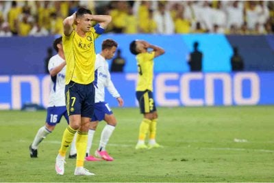 Reaksi kecewa Ronaldo selepas Al-Nassr tewas kepada Osaka. Foto AFP