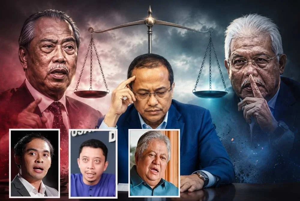 Cabaran besar Dr Ahmad Samsuri selaku Ketua Pembangkang Parlimen baharu adalah untuk mengimbangi pertembungan kem Bersatu diketuai Muhyiddin (kiri) dan kem Gerakan 'Reset' oleh Hamzah di dalam blok pembangkang. Gambar kecil: Anis Anwar Suhaimi (kiri) Dr Mohd Yadzil Yaakub (tengah) dan Zaid Ibrahim.