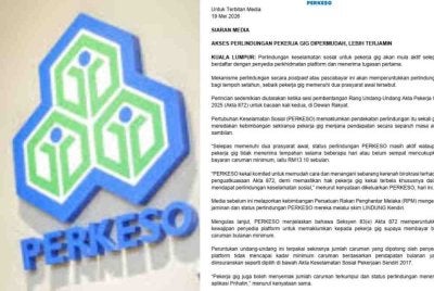 Tangkap layar kenyataan media PERKESO pada Selasa.