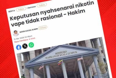 Mahkamah Tinggi Kuala Lumpur memutuskan keputusan Menteri Kesihatan dan kerajaan mengecualikan cecair serta gel vape mengandungi nikotin daripada senarai bahan terkawal di bawah Akta Racun 1952 sebagai tidak rasional. 