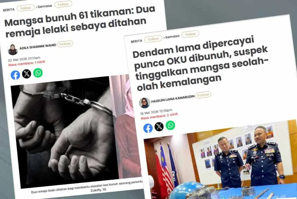 Laporan Sinar Harian berhubung dua kes bunuh yang berlaku di Kelantan baru-baru ini.