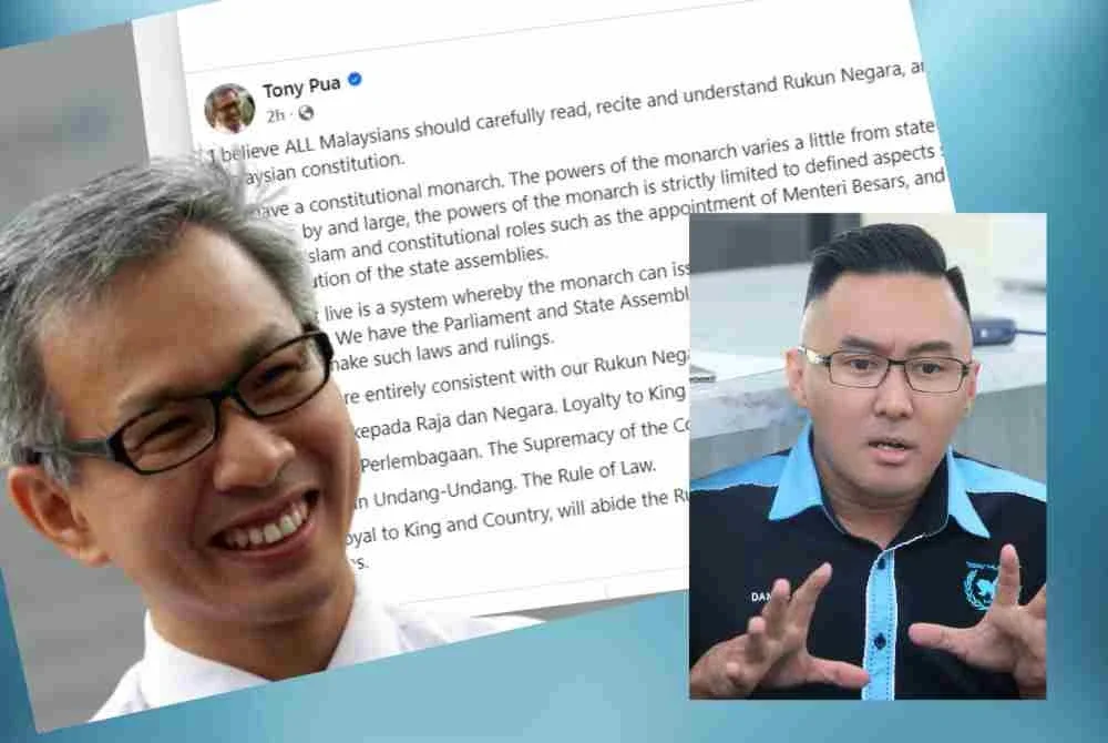 Kenyataan bekas Ahli Parlimen Damansara, Tony Pua mempersoalkan kedudukan titah Sultan Selangor, Sultan Sharafuddin Idris Shah dalam sistem Raja Berpelembagaan sebagai biadab. Gambar kecil: Daniel Khoo