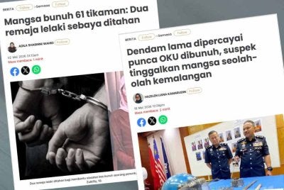 Laporan Sinar Harian berhubung dua kes bunuh yang berlaku di Kelantan baru-baru ini. 