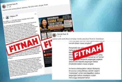 Hannah memaklumkan laporan polis telah dibuat susulan penyebaran dakwaan berhubung isu pertukaran status tanah yang dikaitkan dengannya.