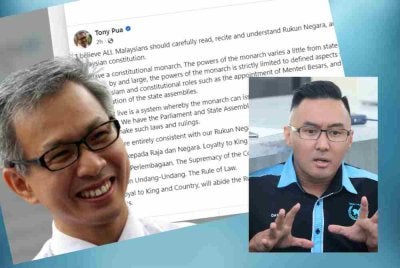 Kenyataan bekas Ahli Parlimen Damansara, Tony Pua mempersoalkan kedudukan titah Sultan Selangor, Sultan Sharafuddin Idris Shah dalam sistem Raja Berpelembagaan sebagai biadab. Gambar kecil: Daniel Khoo