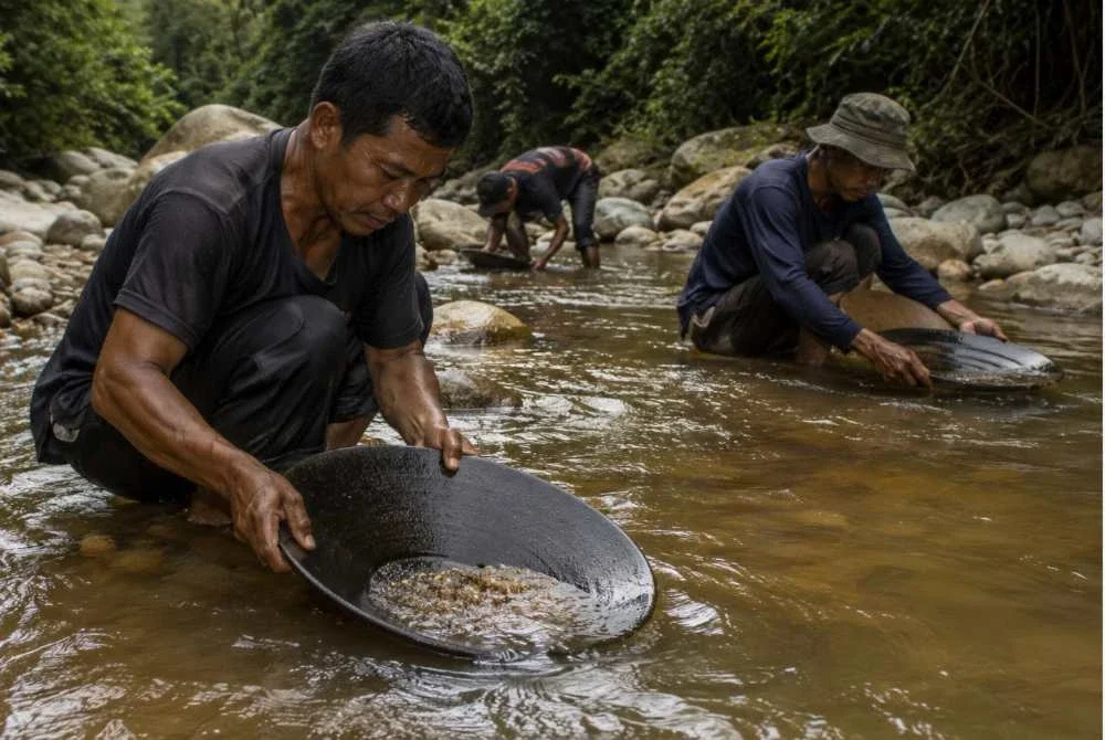 Hasil mendulang emas dikatakan tidak seberapa atau 'ciput' sehingga mendorong segelintir pihak memilih untuk melombong ia secara haram demi keuntungan berganda. Foto: Janaan AI