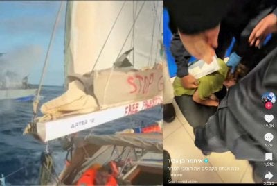 Tangkapan layar skrin video peserta GSF (Cat) yang dikasari rejim Israel