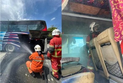 Tindakan pantas bomba menyelamatkan bas ekspres berkenaan dari musnah terbakar.