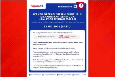 Masa operasi di stesen Bukit Jalil dilanjutkan pada 23 Mei sehingga jam 12.30 pagi.
