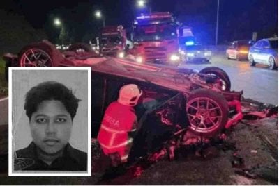 Tiga maut manakala seorang parah selepas kereta jenis Volkswagen merempuh belakang sebuah lori simen di Kilometer (KM) 34, Lebuhraya Karak menghala Kuala Lumpur berhampiran Kampung Sungai Chinchin, pada Jumaat. Gambar kecil: Allahyarham Adli Hakim