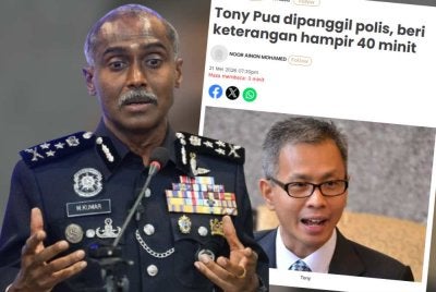 M Kumar (kiri) dan laporan Sinar Harian.