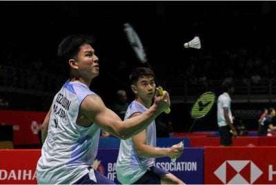 Gandingan beregu lelaki profesional negara, Goh Sze Fei-Nur Izzuddin Rumsani turut mara ke separuh akhir selepas menumbangkan gandingan Jepun, Kakeru Kumagai-Hiroki Nishi. - FOTO: Bernama