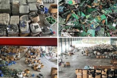 Antara e-waste yang dirampas dalam serbuan pada Khamis.