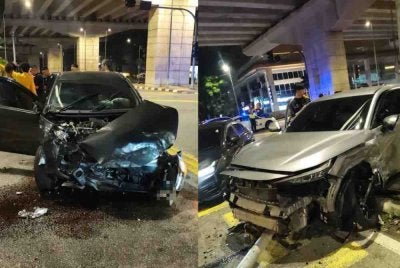 Kemalangan melibatkan dua buah kenderaan itu tular di media sosial.