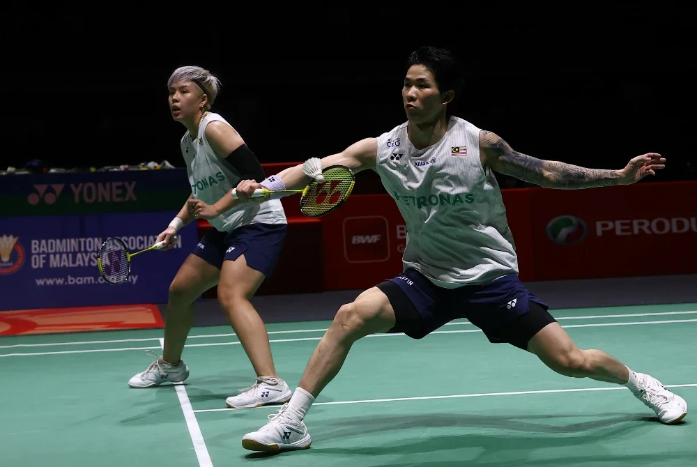 IMBAS kembali Chen Tang Jie dan Toh Ee Wei ketika menetang gandingan China Gao Jia Xuan dan Wei Ya Xin dalam Kejohanan Malaysia Masters 2026 di Unifi Arena, Bukit Jalil. Foto: Bernama
