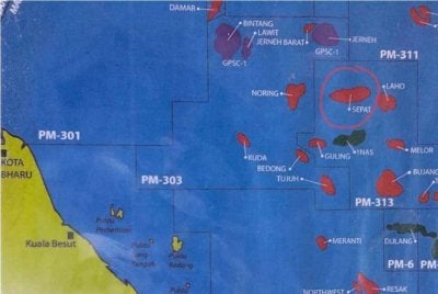 Lokasi kejadian di Platform Sepat, perairan Terengganu-Kelantan pada Ahad.