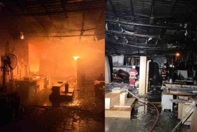 Kebakaran melibatkan dua buah kilang dan sebuah asrama pekerja yang terletak di dalam sebuah gudang di Simpang Ampat, Juru.