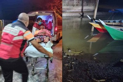 Seorang warga emas berdepan dibaham buaya ketika menjala udang di Sungai Linggi, Kampung Tanjung Agas pada pagi Isnin.