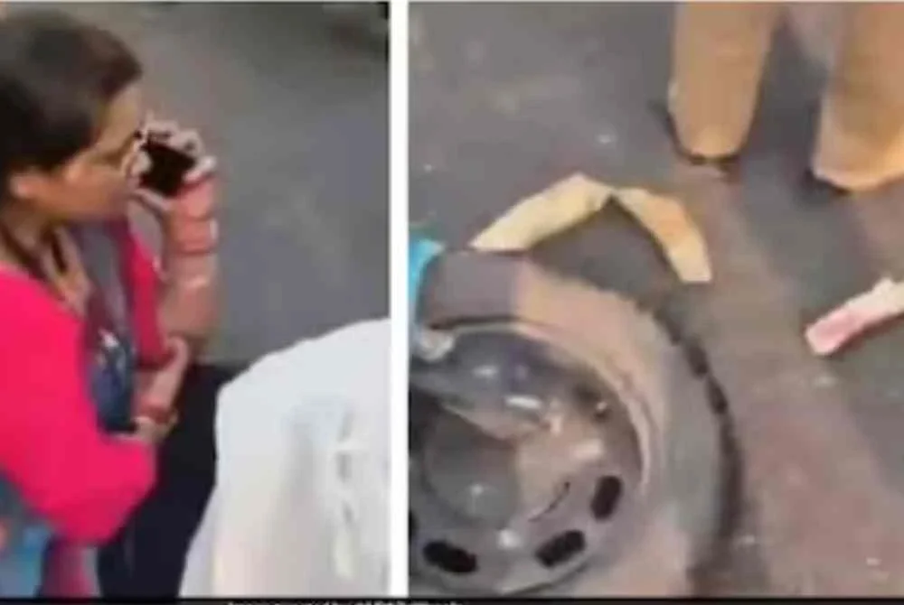 Impak perlanggaran itu menyebabkan salah satu gading haiwan berkenaan patah kepada tiga bahagian, manakala motosikal mangsa mengalami kerosakan teruk. Foto NDTV news