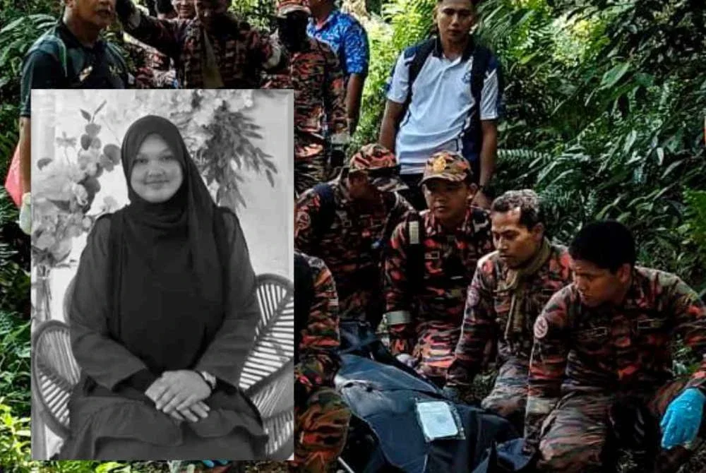 Pasukan penyelamat mengangkat jenazah Nur Izzati Humaira Azizul, 19, yang ditemukan meninggal dunia selepas dipercayai tersesat ketika mendaki Bukit Changkat Asa di Hulu Selangor.