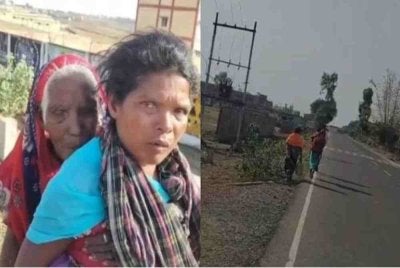Warganet simpati melihat kesungguhan Sukhmaniya yang berjalan kaki sambil mendukung ibu mentuanya dalam keadaan panas terik. - Foto Agensi