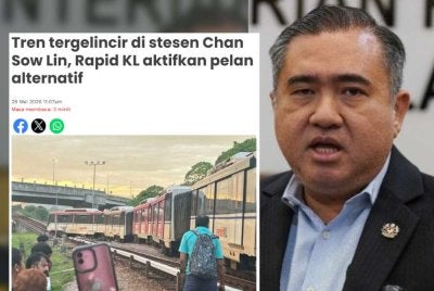 Laporan Sinar Harian mengenai tren Laluan Ampang/Sri Petaling tergelincir ketika melalui kawasan suis landasan di Stesen Chan Sow Lin. Gambar kecil: Anthony Loke