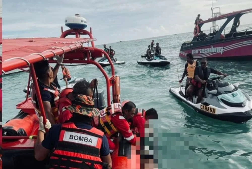 Pasukan penyelamat yang terlibat dalam operasi dan menyelamat. Foto Bomba