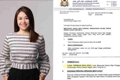 Notis Sidang DUN Johor pada 22 Jun depan yang dikongsikan ADUN Johor Jaya, Liow Cai Tung mencetuskan pelbagai tanda tanya.
