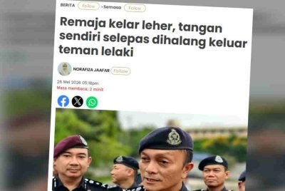 Laporan Sinar Harian pada Khamis mengenai remaja bertindak mengelar leher dan tangan sendiri selepas dihalang keluar teman lelaki.