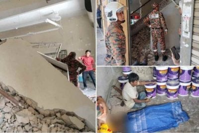 Seorang pekerja binaan warga Indonesia maut, selepas dihempap runtuhan konkrit ketika menjalankan kerja-kerja pembinaan di sebuah premis di Jalan Guar Perahu Indah pada Jumaat - Foto: Bernama