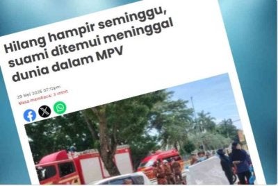 Laporan Sinar Harian pada Jumaat mengenai mayat lelaki yang berasal dari Ayer Itam ditemukan dalam keadaan berpakaian kemas dan berbaring di tempat duduk pemandu kereta milik isterinya yang dikunci dari dalam. 