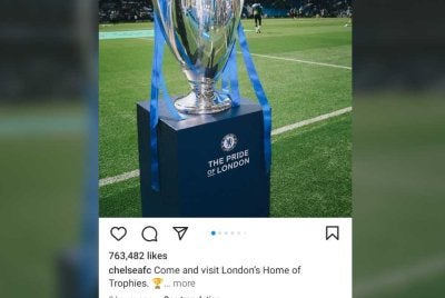Chelsea memuat naik promosi lawatan ke Stadium Stamford Bridge dengan memaparkan trofi Liga Juara-Juara bersama kapsyen "Datang dan lawati rumah trofi London".