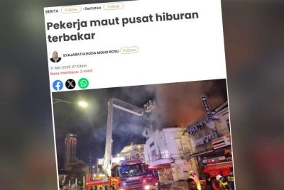 Seorang pekerja lelaki warga Myanmar maut akibat terhidu asap dalam kebakaran sebuah premis di Jalan Penang, George Town.