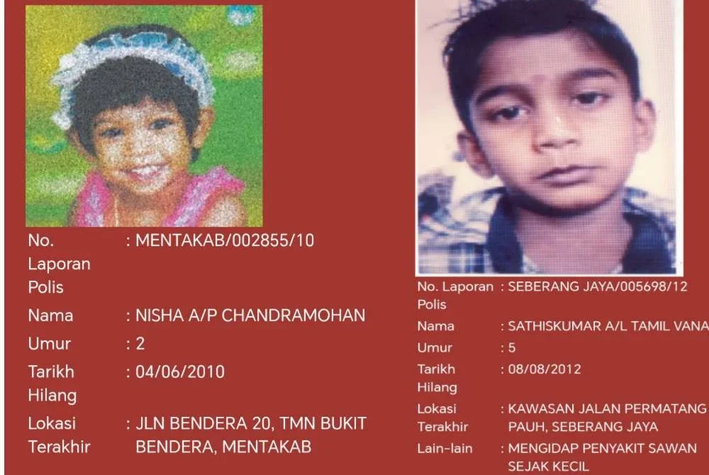 Paparan gambar dan butiran kanak-kanak yang dilapor masih hilang.