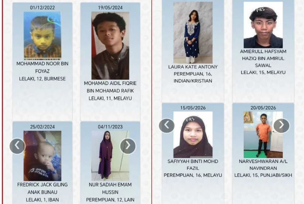Paparan gambar dan butiran kanak-kanak yang dilapor masih hilang.