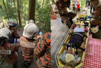 Seorang lelaki Bangladesh cedera selepas terjatuh di Air Terjun Taman Eco Rimba Rawang pada Isnin.