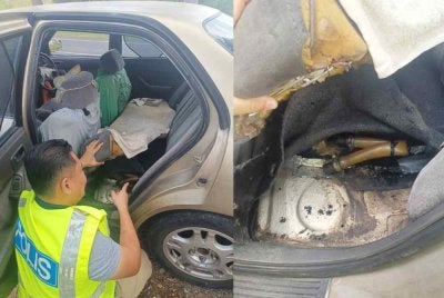Hasil pemeriksaan mendapati kenderaan yang dirampas telah diubah suai dengan pemasangan tangki tambahan yang disembunyikan di bahagian tempat duduk belakang. Foto polis