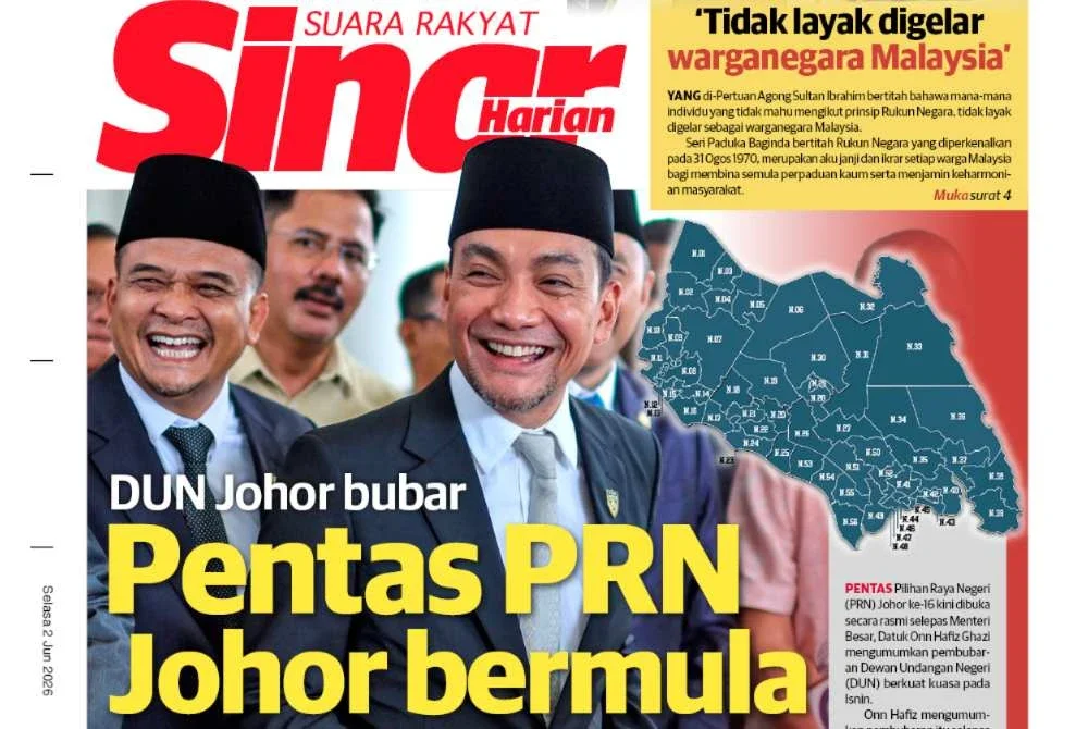 Laporan muka depan Sinar Harian pada Selasa.