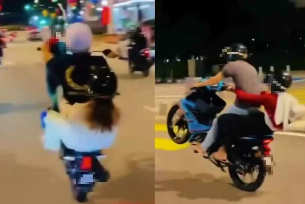 Rakaman video tular memaparkan penunggang motosikal dan pembonceng melakukan aksi 'wheelie' di sekitar ibu negara.
