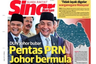 Laporan muka depan Sinar Harian pada Selasa.