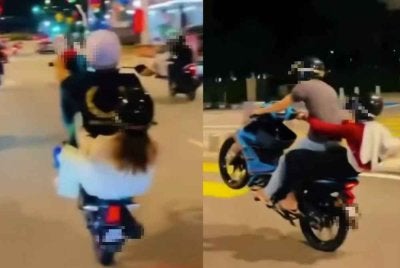 Rakaman video tular memaparkan penunggang motosikal dan pembonceng melakukan aksi 'wheelie' di sekitar ibu negara.