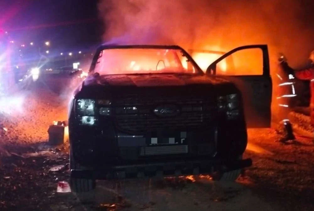 Pacuan empat roda yang terlibat dalam kemalangan maut ditemukan dalam keadaan dibakar dalam kejadian tidak jauh dari lokasi.
