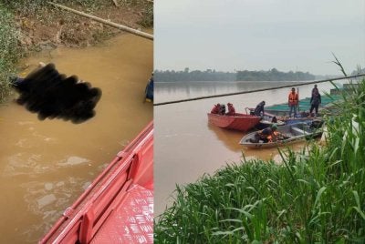 Mayat Samsul Azmi ditemukan pada jam 9.35 pagi di Sungai Pahang berhampiran Kampung Loyang, kira-kira 2.2 kilometer dari lokasi mangsa dilaporkan hilang. Foto Bomba Pahang.