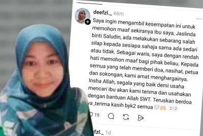 Hantaran di aplikasi Threads menggunakan akaun deefzl._ pada Khamis dan Jaslinda (kiri).