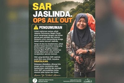 SAR Jaslinda membabitkan orang awam yang dijadualkan Sabtu telah dibatalkan berikutan isu keselamatan. Foto Facebook MGP Perak