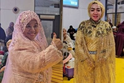 Jemaah haji wanita bergaya dengan pakaian masing-masing ketika berada di ruang menunggu Terminal D2, Lapangan Terbang Antarabangsa King Abdul Aziz, Jeddah. - Agensi 