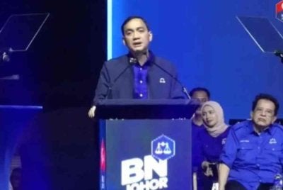 Onn Hafiz ketika Majlis Pelancaran Jentera Barisan Nasional (BN) bagi Pilihan Raya Negeri (PRN) Johor di Johor Bahru pada Ahad.