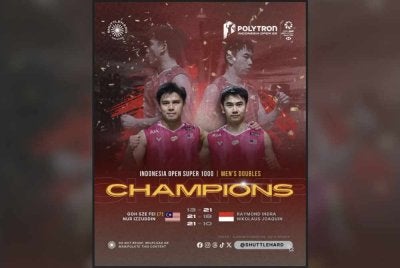Goh Sze Fei-Nur Izzuddin Rumsani bergeluar juara Terbuka Indonesia 2026 menewaskan pasangan tuan rumah, Raymond Indra-Nikolaus Joaquin dalam aksi final penuh sengit di Istora Senayan, Jakarta sebentar tadi.