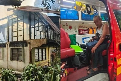 Rumah yang musnah dalam kebakaran pada tengah hari Rabu angsa diberi rawatan awal sebelum dirujuk ke hospital untuk rawatan lanjut. 